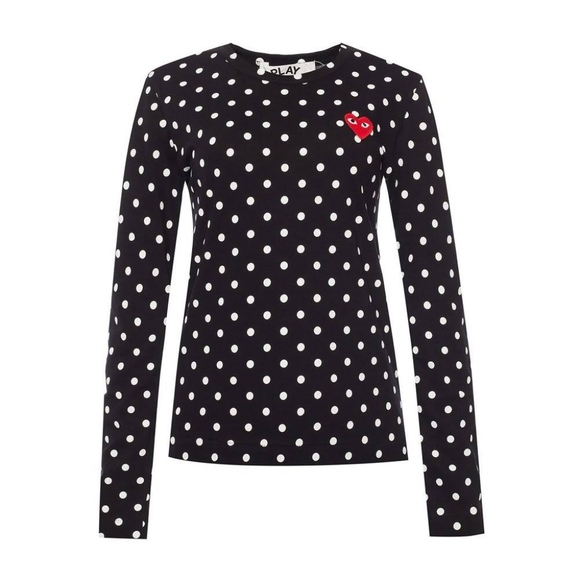 Comme Des Garcons Play Polka Dot Long 100% Cotton Tee Embroidered Heart Size L - Picture 1 of 15